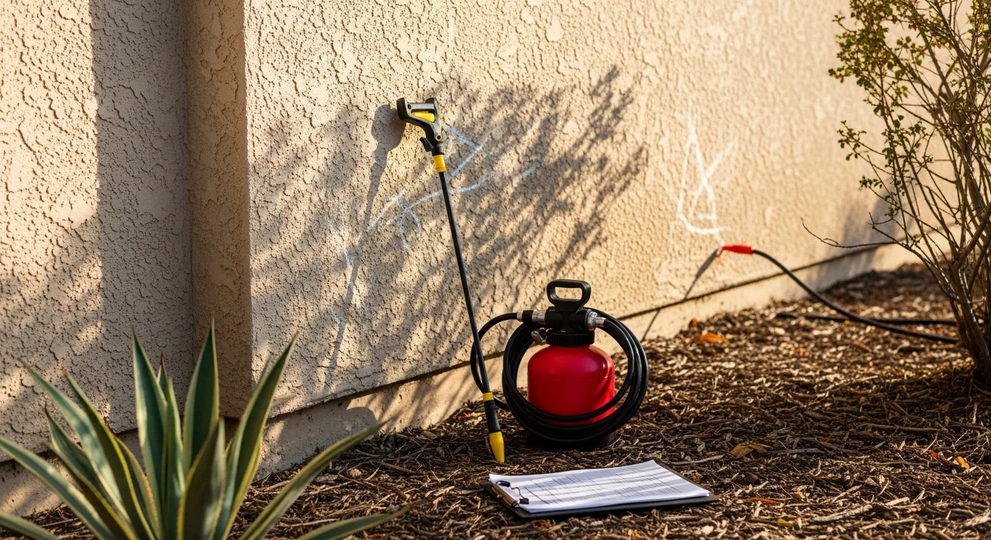 Ant control treatment along a home foundation