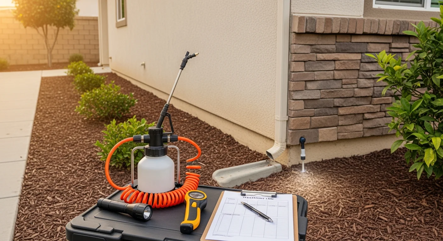 Epic Pest Management technician inspecting a home exterior in Redlands